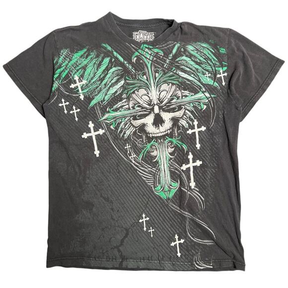 Y2K MMA Elite Reaper Cross Y2K Embellished Cyber Grunge T-Shirt Size M - Picture 1 of 6